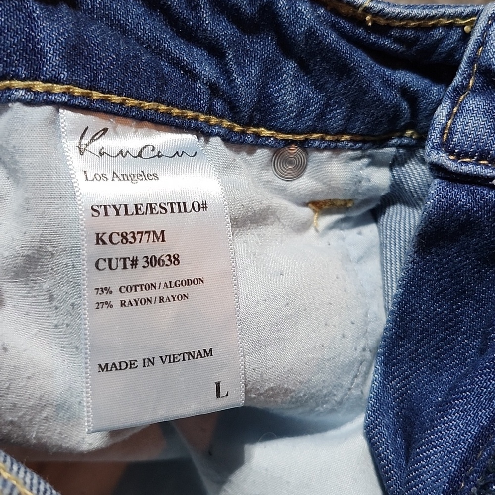 KANCAN LOS ANGELES DISTRESSED RAW-EDGE ZIP-FLY DENIM JEAN SHORTS - Picture 6 of 12